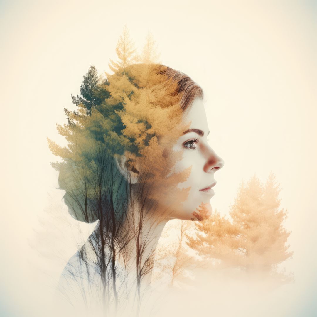 Double exposure with woman's profile and trees, created using generative ai technology - Free Images, Stock Photos and Pictures on Pikwizard.com