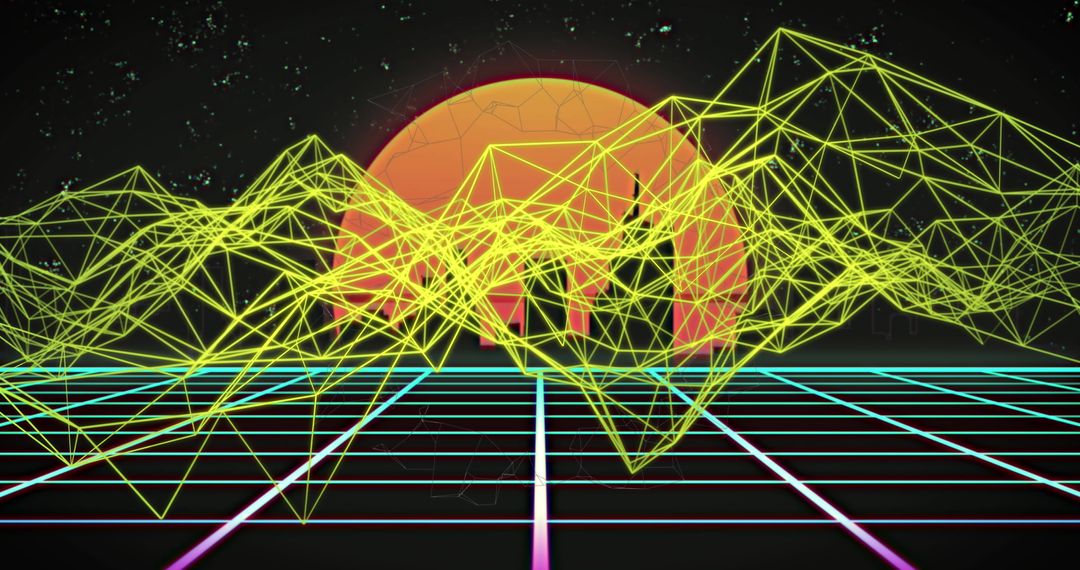 Abstract Digital City with Geometric Waves and Grid