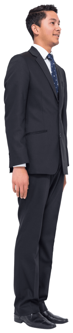 Side View of Confident Asian Businessman in Suit on Transparent Background