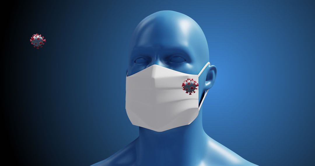 Futuristic Mannequin with Face Mask and Coronavirus Particles