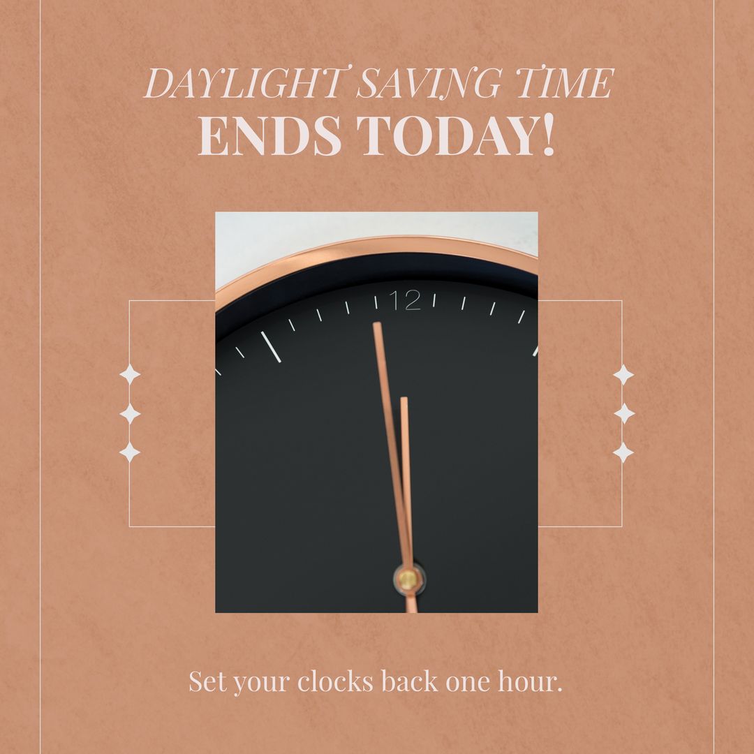 Daylight Saving Time Ends Reminder with Close-Up of Clock - Download Free Stock Templates Pikwizard.com