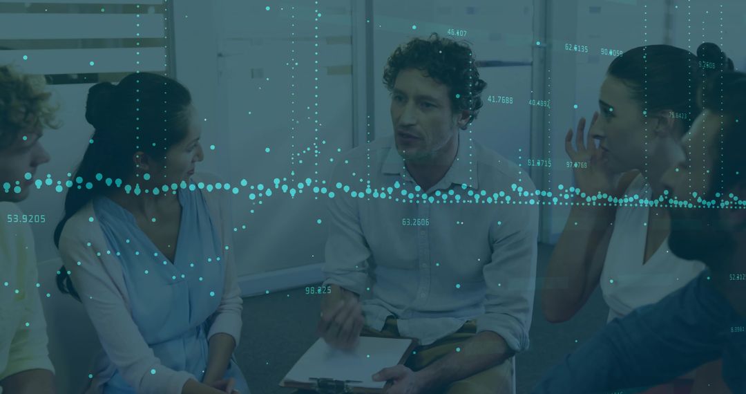 Facilitator Guiding Group Therapy Session with Data Overlay