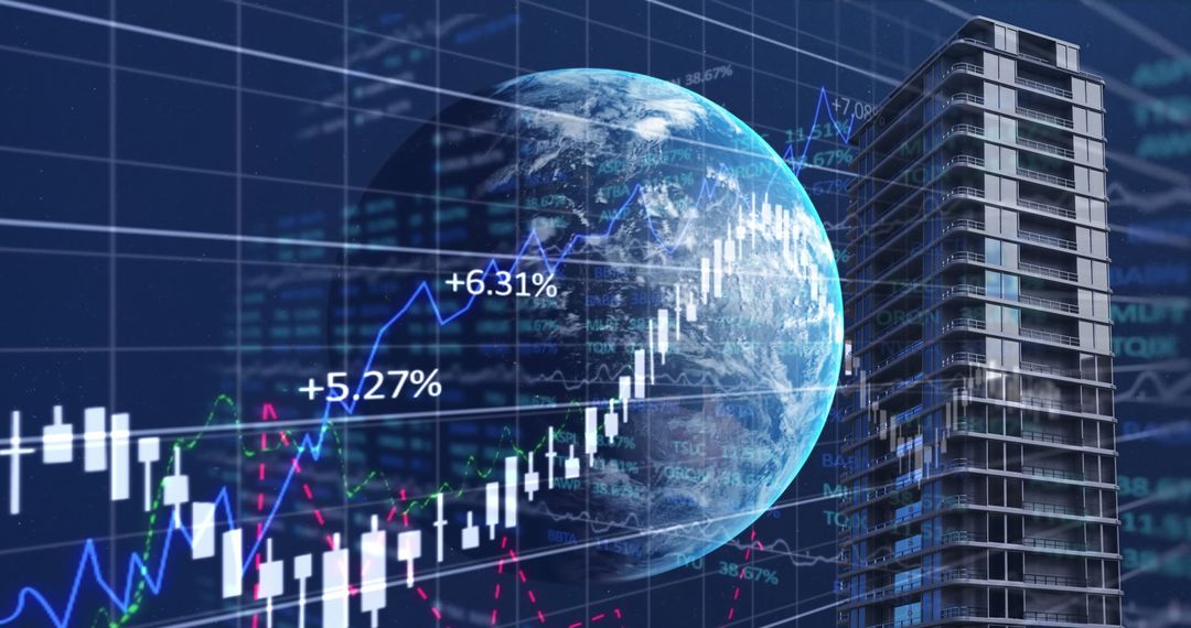 Global Finance with Earth and Modern Building Background