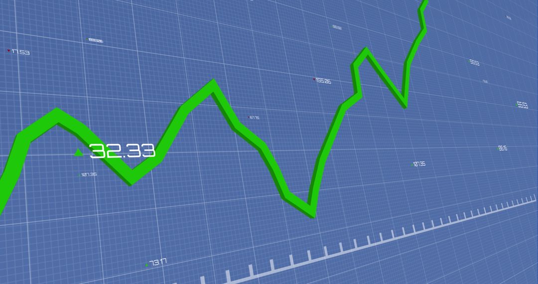 Rising Data Graph with Changing Numbers on Blue Grid