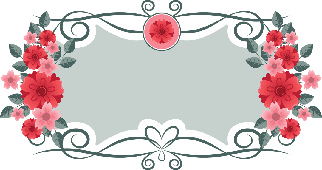 Green Badge with Red Flowers and Copy Space on Transparent Background