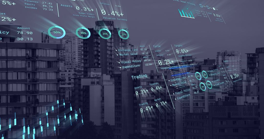 Digital Financial Data Over Cityscape Enhancing Modern Business