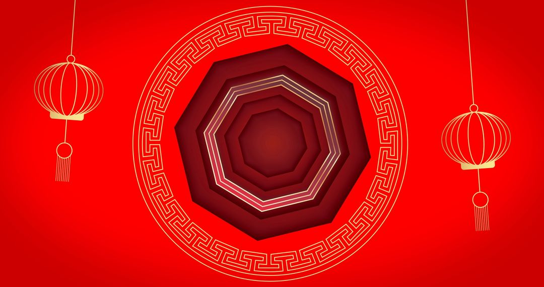Elegant Chinese Red Background with Lanterns and Oriental Pattern
