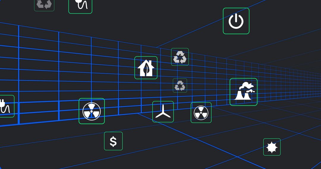 Sustainability Icons Over Grid Background Illustrating Eco-Friendly Concepts