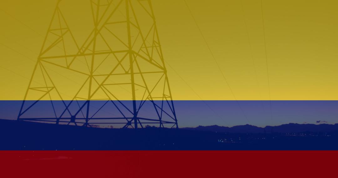 Colombian Flag Overlay on Power Pylons at Sunset - Free Images, Stock Photos and Pictures on Pikwizard.com