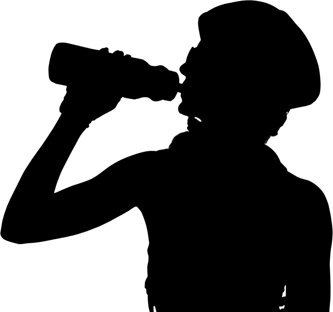 Silhouette of Female Cyclist Drinking Water on Transparent Background