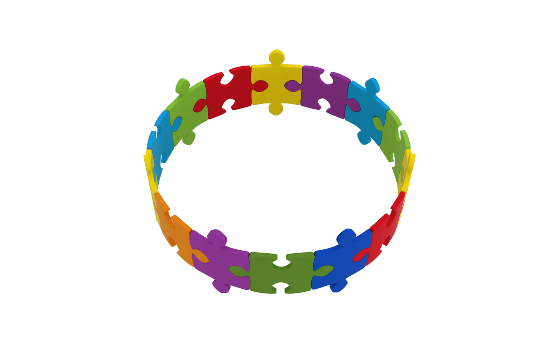 Circular Transparent Jigsaw Puzzle Floating on Background