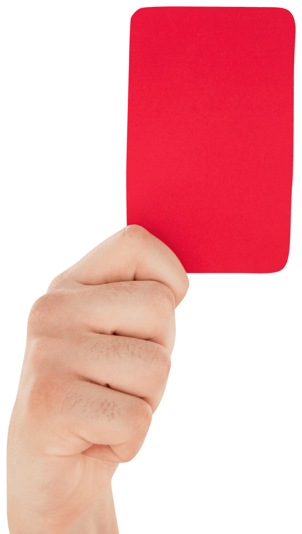 Close Up of Hand Holding Red Card on Transparent Background