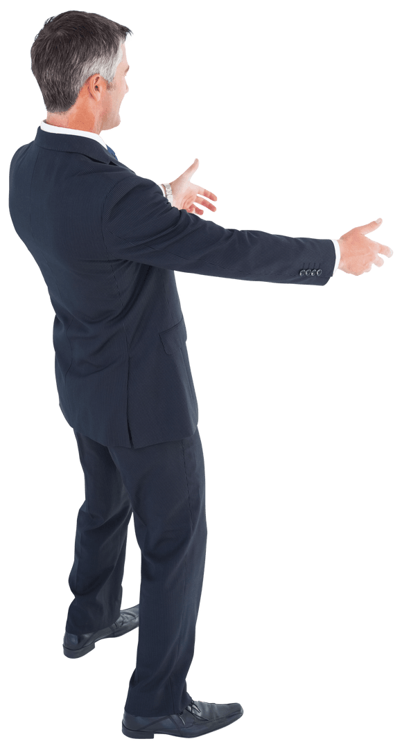 Full Length Side View of Businessman Gesturing Hands Transparent Background