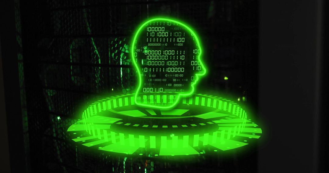 Digital Head with Binary Code in Server Environment - Free Images, Stock Photos and Pictures on Pikwizard.com