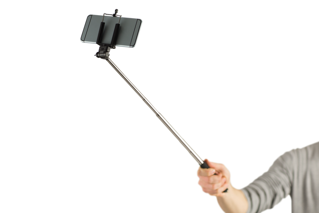 Casual Man Using Selfie Stick with Smartphone Isolated on Transparent Background - Download Free Stock Images Pikwizard.com