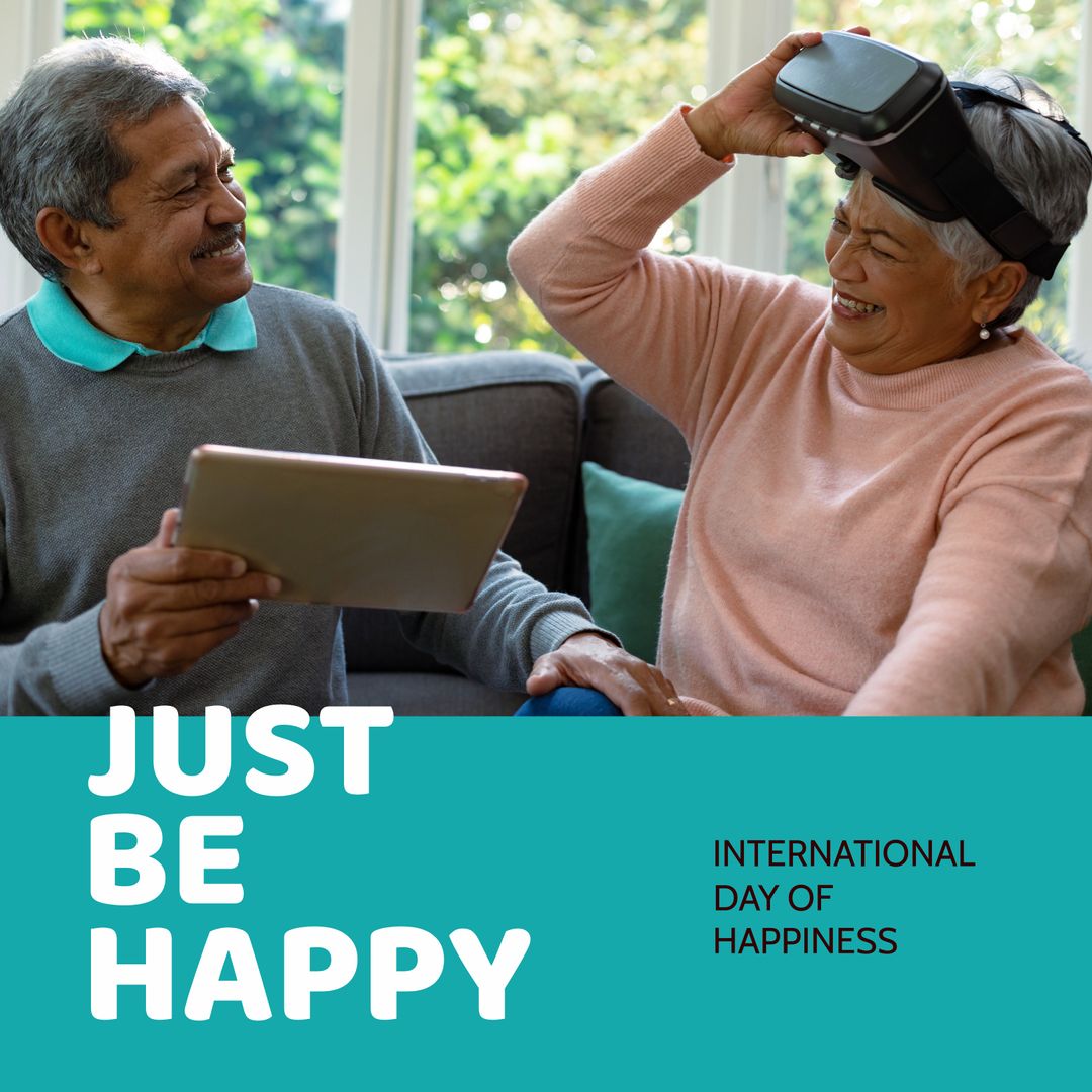 Elderly Couple Embracing Virtual Reality for International Day of Happiness