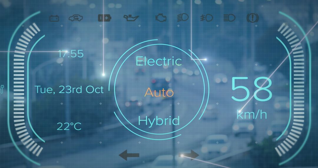 Digital Interface Displaying Vehicle Speed and Environment Data