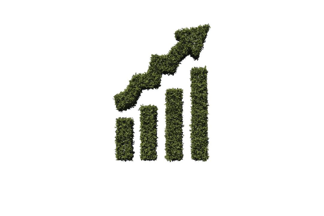 Leafy Bar Chart with Upward Arrow on Transparent Background