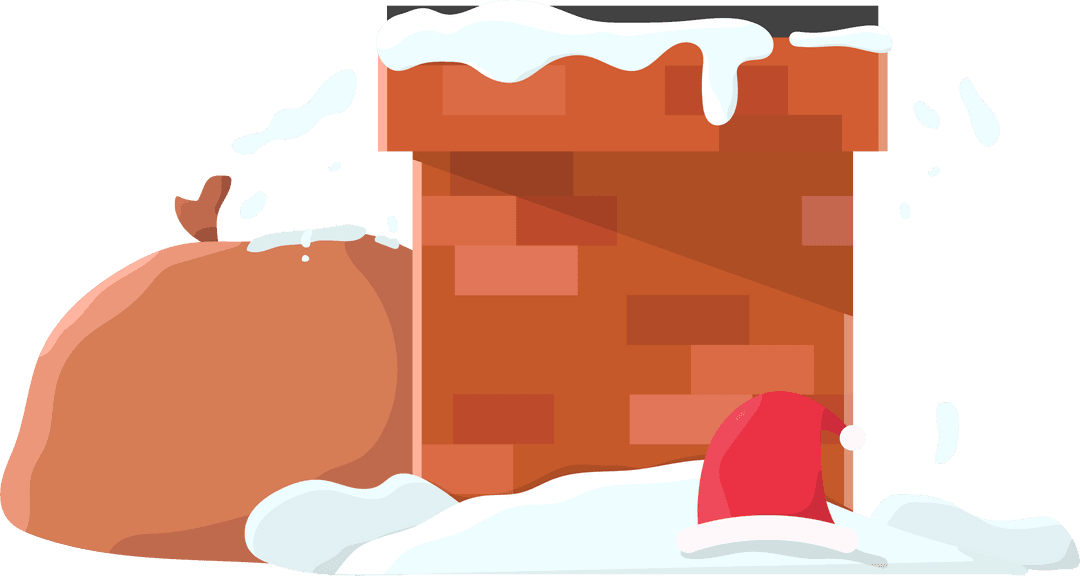 Transparent Brick Chimney with Santa Hat and Snowy Sack
