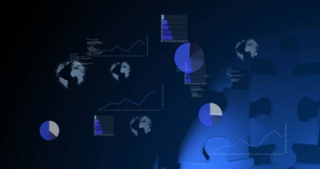 Human Head with Blue Puzzles and Digital Data Visualization