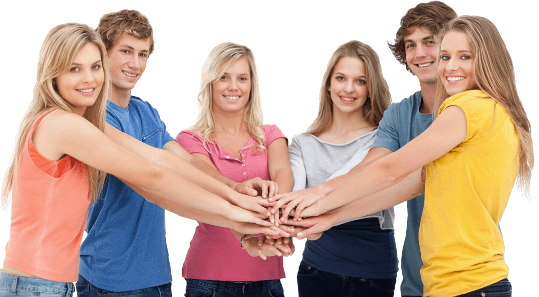 Diverse Group of Friends Join Hands in Transparent Setting for Unity
