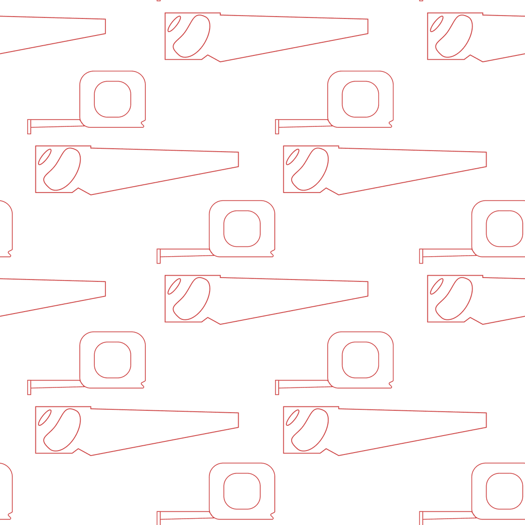 Red Saws and Measuring Tapes Pattern on Transparent Background