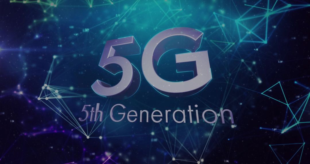 3D 5G Network Connecting Glowing Nodes in Futuristic Neon Data Grid