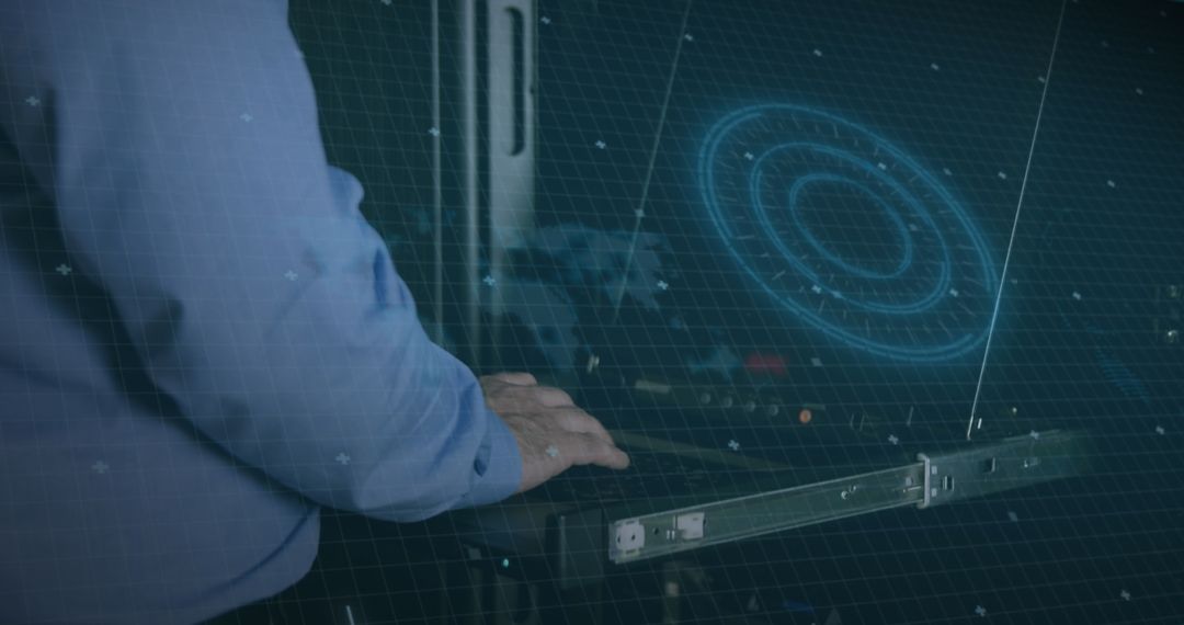 Caucasian Businessman Using Futuristic Digital Interface in Office