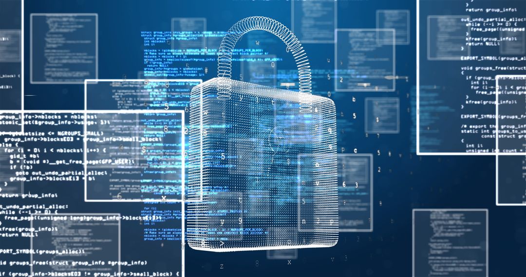 Digital Security Concept with Data and Padlock Hologram