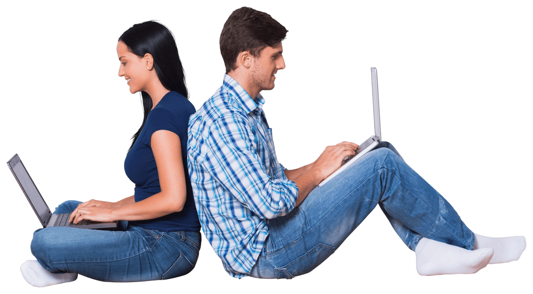 Transparent Couple Using Laptops for Connectivity Concept