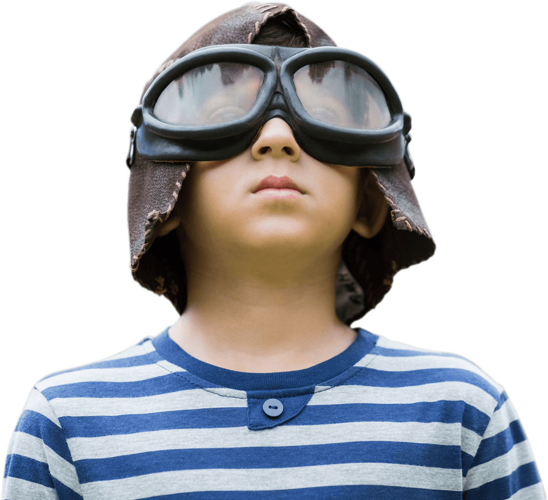 Transparent Visionary Young Boy Imagining Pilot Adventures