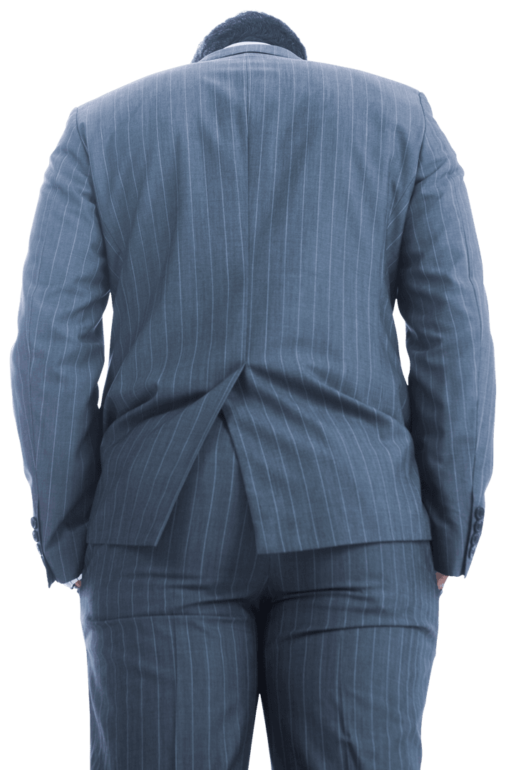 Back View of Businessman in Pinstriped Suit on Transparent Background