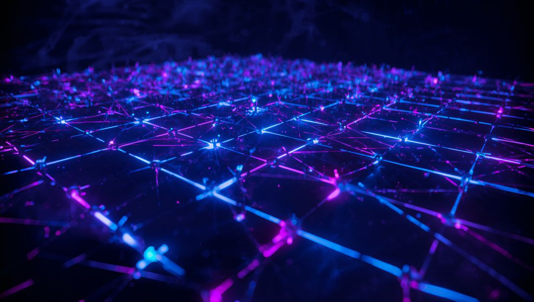 Glowing Neon Grid Representing Futuristic Digital Network
