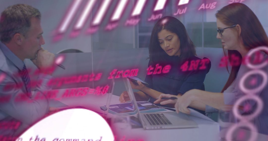 Team Analyzing Financial Data with Modern Technology Interface