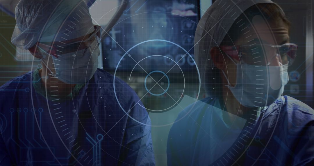 Diverse Surgical Team with Advanced Technology Overlay