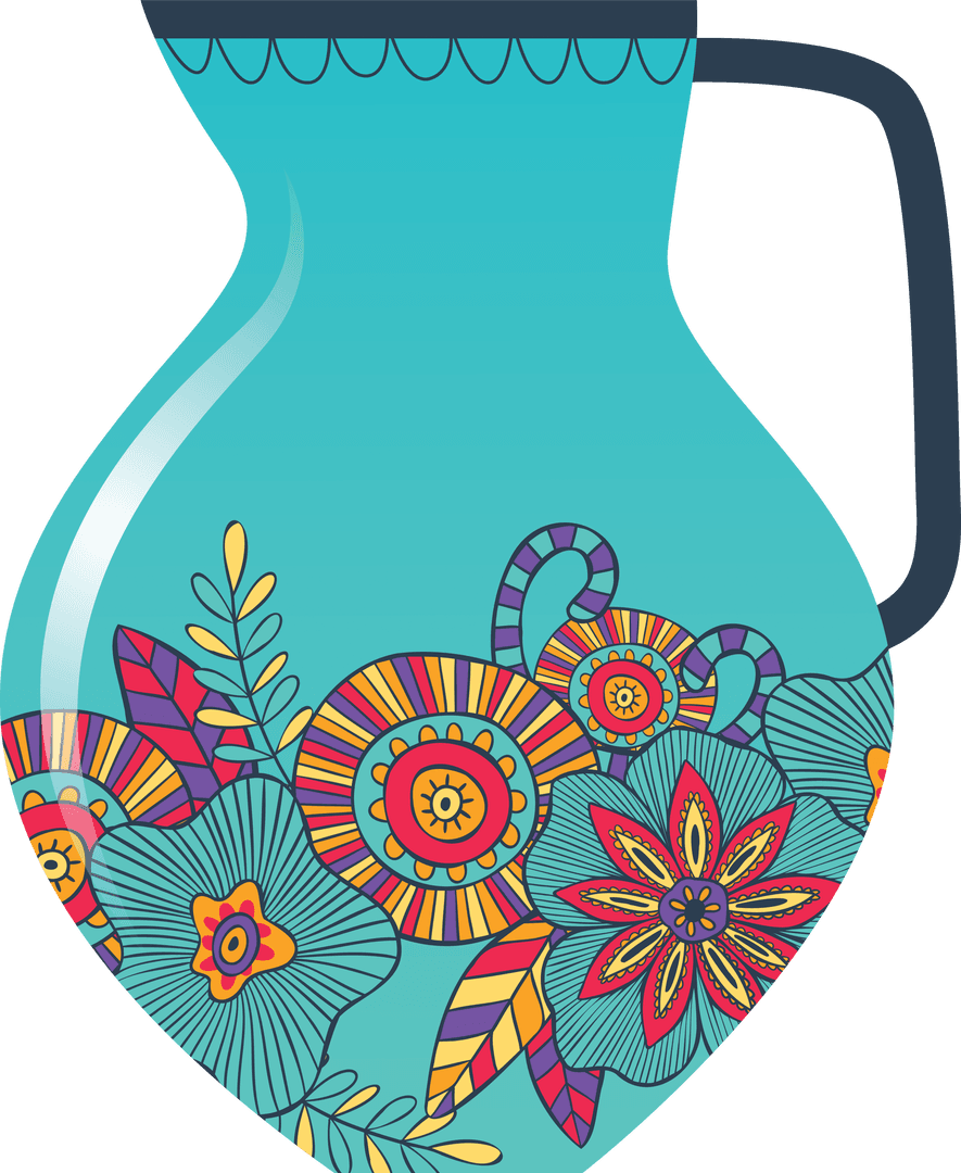 Colorful Floral Vase Illustration on Transparent Background