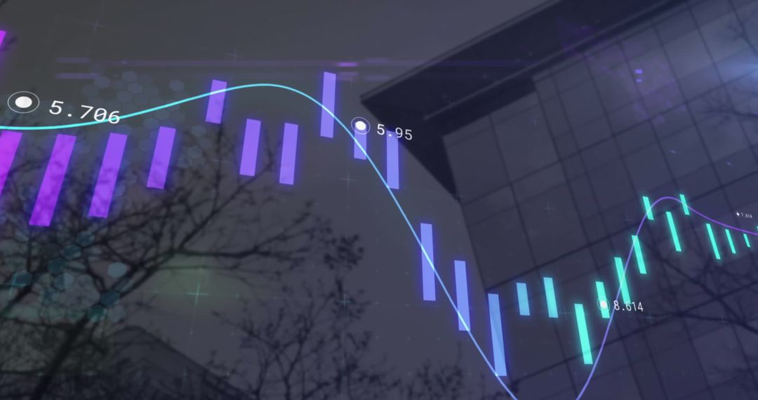 Digital Stock Market Analysis with Futuristic Graph Overlay