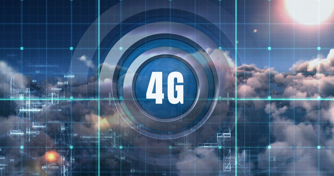 4G Technology Concept with Digital Cloud Blueprint Background