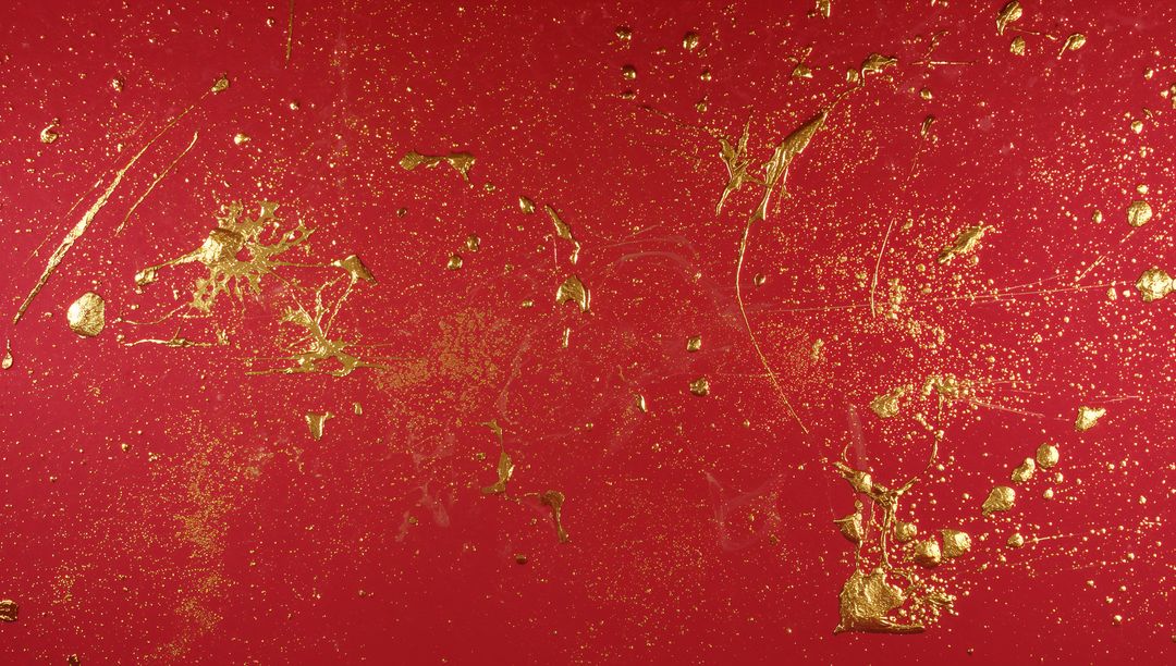 Crimson Surface Sparkling with Gold Splatter, Metallic Glitter and Textured Impasto