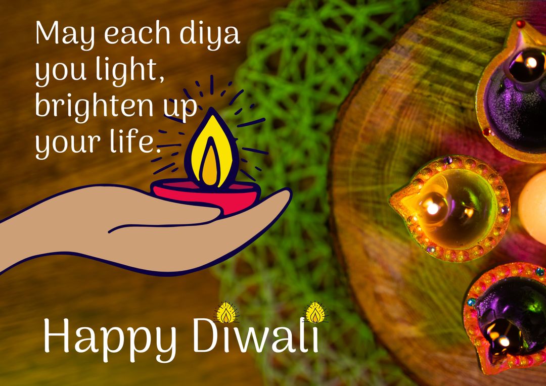 Happy Diwali Celebration with Illuminated Diyas and Positive Message