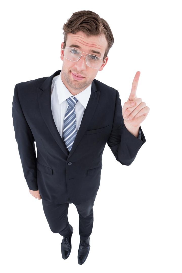 Transparent Background Geeky Businessman Pointing Upward