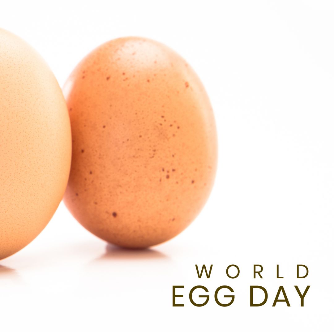 Digital composite image of brown eggs and world egg day text against white background, copy space - Download Free Stock Templates Pikwizard.com