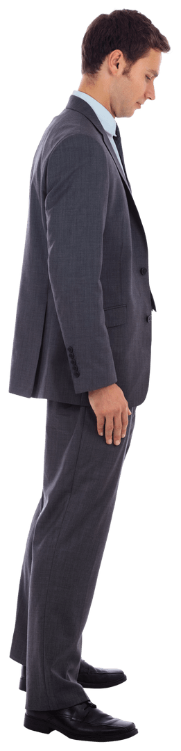 Serious Businessman in Profile on Transparent Background