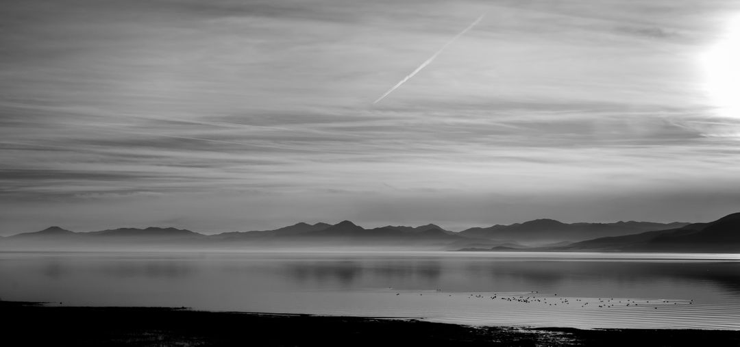 Serene Mountain and Lake Scenery at Dusk in Black and White - Free Images, Stock Photos and Pictures on Pikwizard.com