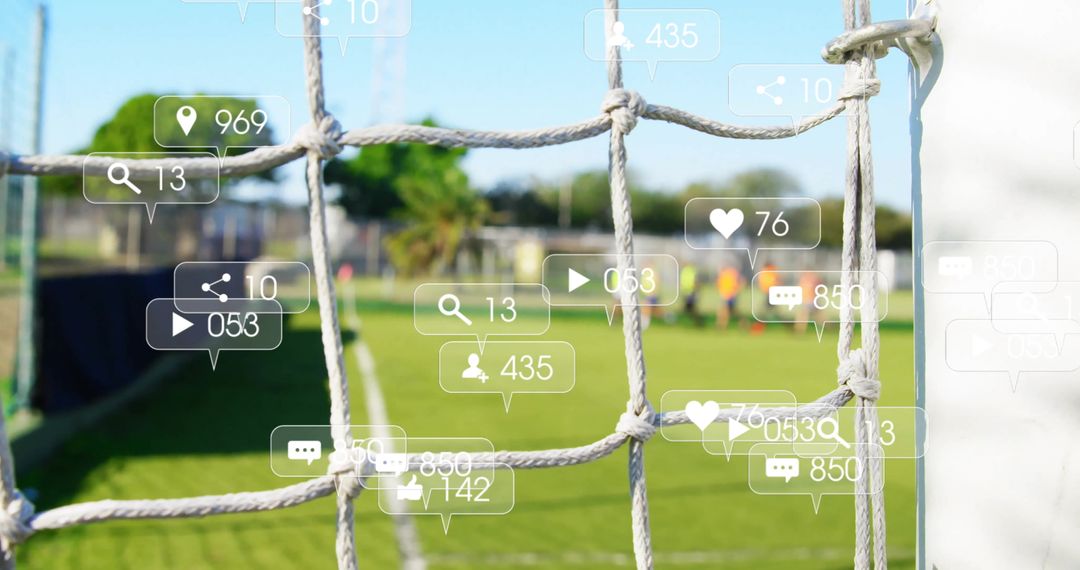 Football Players on Field with Social Media Connections