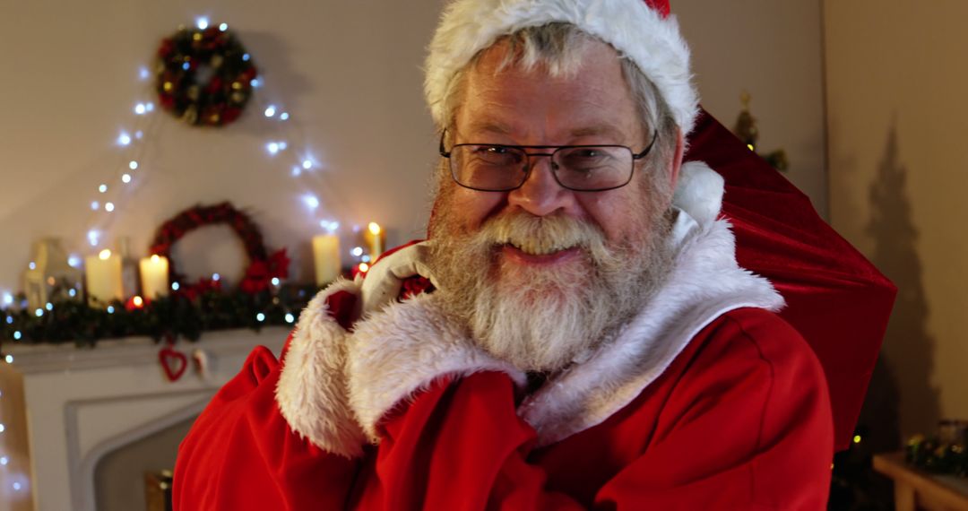 Authentic Santa Claus smiling in festive living room - Free Images, Stock Photos and Pictures on Pikwizard.com