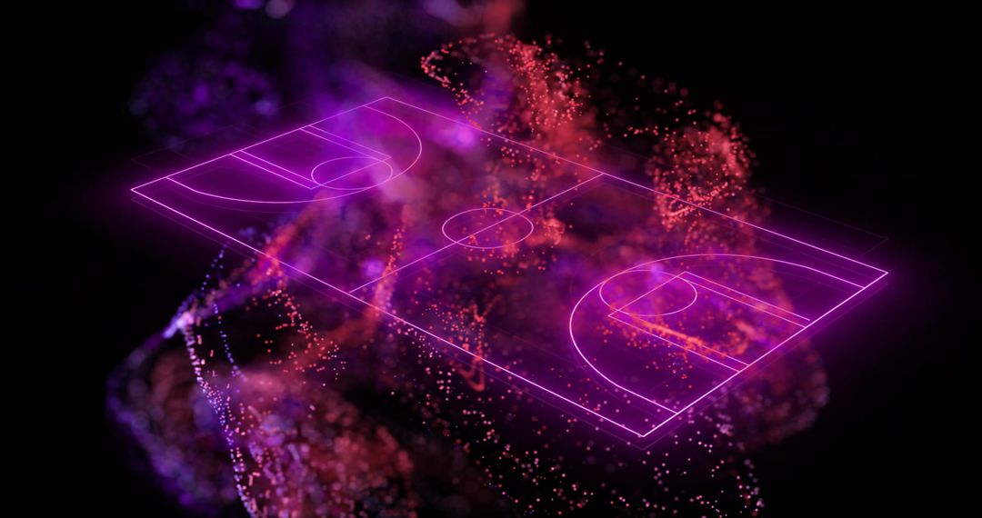 Futuristic Neon Basketball Court with Glowing Particle Network