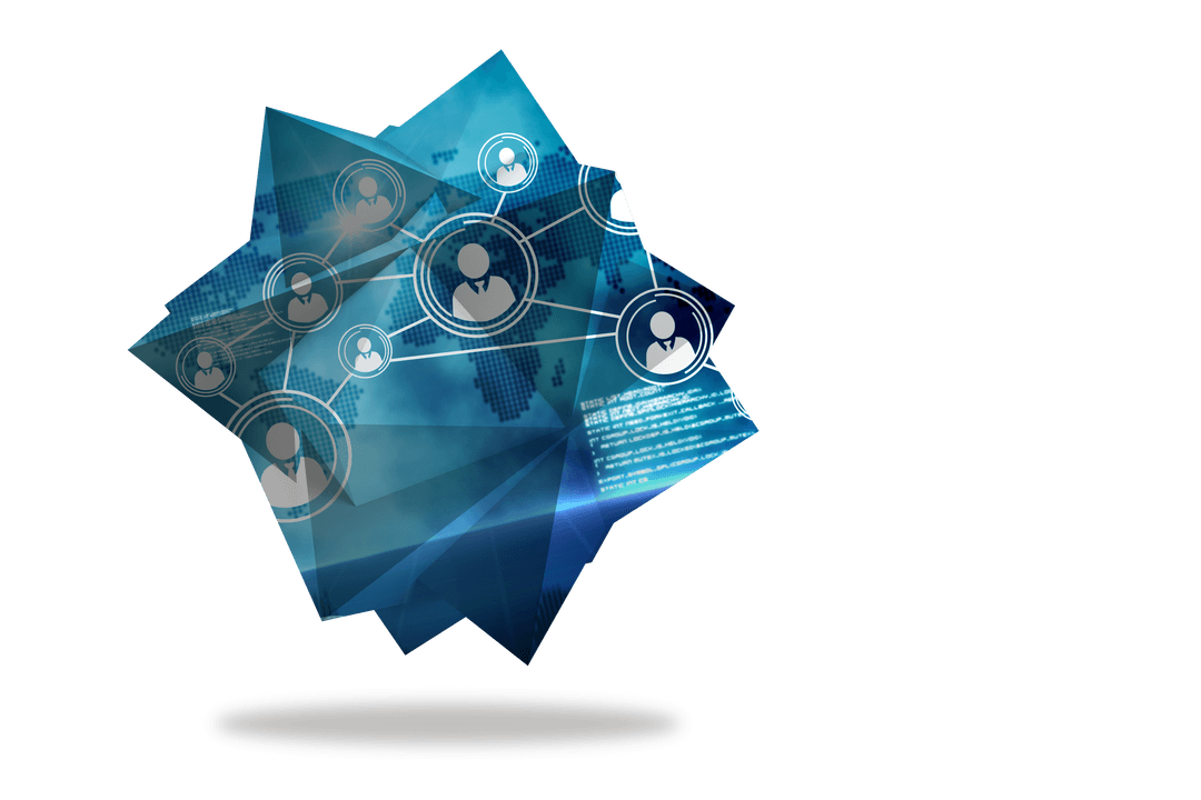 3D Geometric UI Design on Transparent Screen, Blue Abstract Background