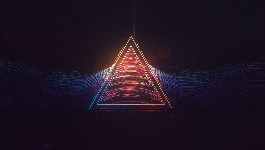 Futuristic Neon Triangle with Digital Waveform Patterns