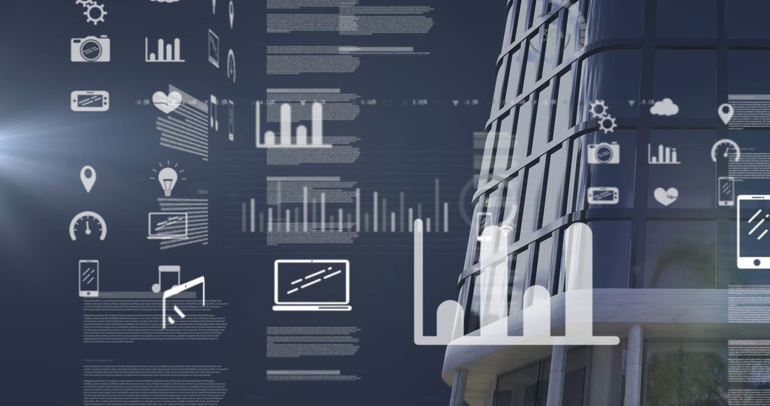 Digital Data Processing Overlaying Modern Building